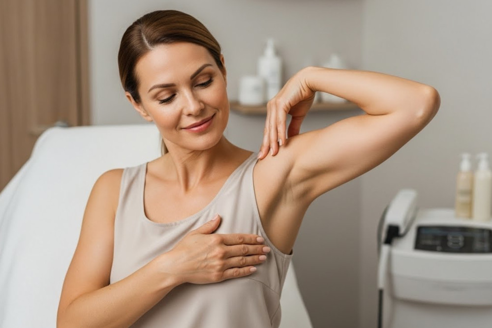 woman examining her armpit